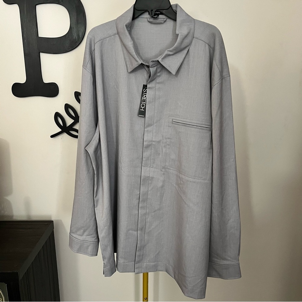 Alfani Charcoal Long Sleeve Button Up Collared Top